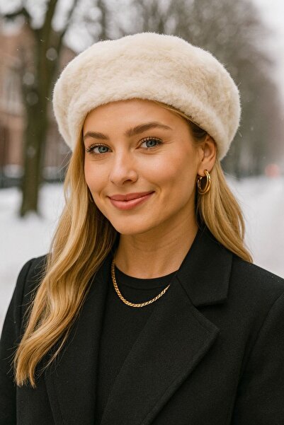 FELLMENS Ecru Faux Fur Plush Painter Women's Beret