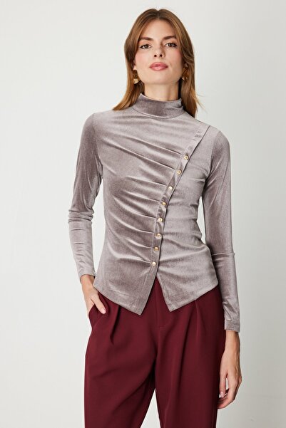 ON Süs Düğmeli Dik Yaka Bluz