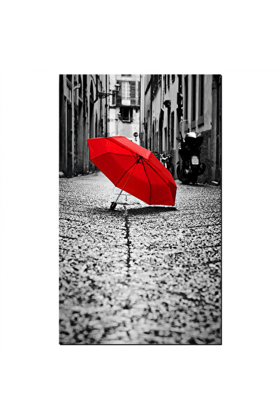 Generic لوحه جداريه كانفس - مظله حمراء وسط شارع - 1575
