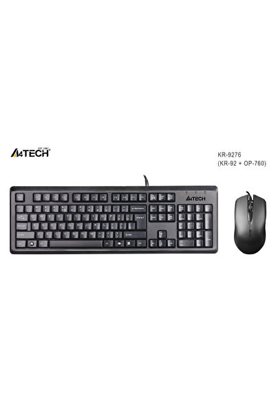 A4 Tech Kr-9276 Wired Q Keyboard Mouse Set Black