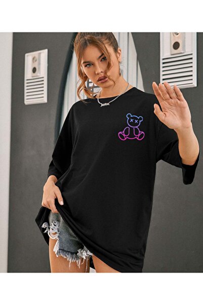 ASELİNDA تي شيرت قطني برقبة دائرية بتصميم خاص مطبوع عليه دمية دب