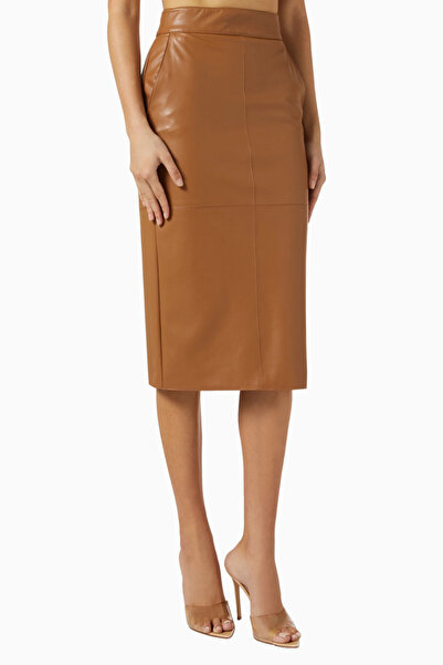 Elisabetta Franchi Deri Görünümlü, Korse Detaylı Fitted Pencil Midi Etek
