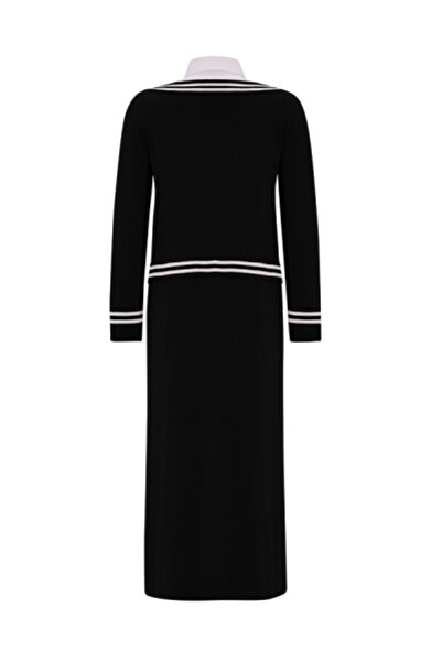 MISS DALIDA Gömlek Yaka Detaylı Triko Siyah Elbise