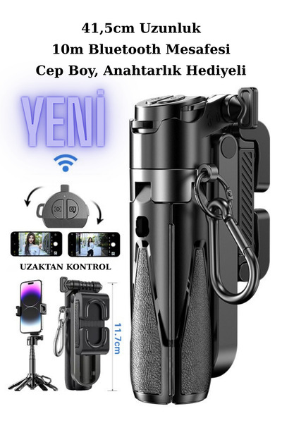 Asfal Mini Bluetooth Tripod – Katlanabilir 41,5 cm Uzunluk, Vlog-Selfie, Uzaktan Kumandalı, Ek Işık Uyumlu