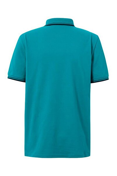 Tchibo Men Regular Fit Textured Short Sleeves Polo Shirt, Teal Blue