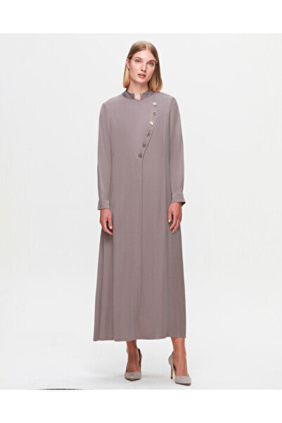 MISS DALIDA T25K-4001 Renkli Düğmeli Cupro Elbise MİNK