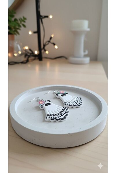 Lu Atelier Cute Ghost Earrings in Black and White Dress - - Handmade Polymer Clay Design Jewelry