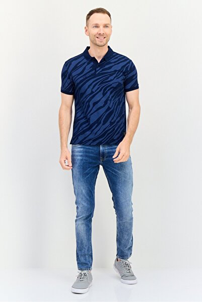Levi's Men Regular Fit Animal Print Short Sleeve Polo Shirt, Blue