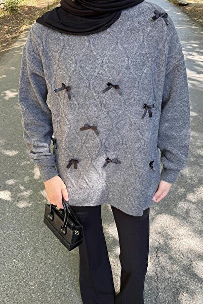 lamelif Πλεκτό πουλόβερ με κορδέλα ανθρακί