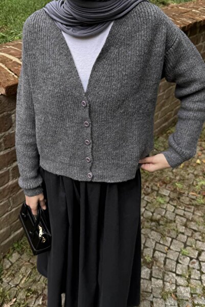 lamelif Ζακέτα με λαιμόκοψη σε σχήμα V ανθρακί