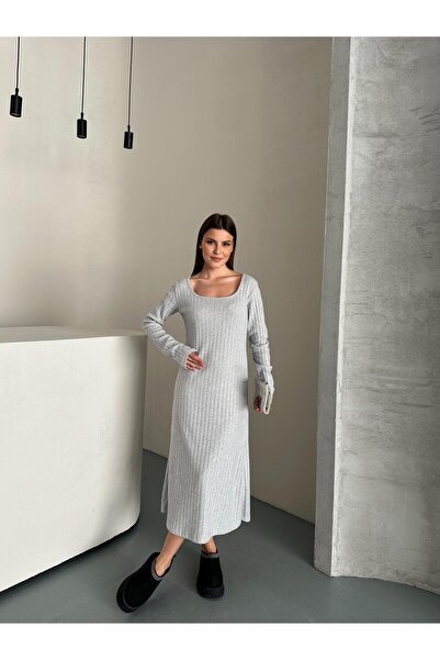 Rabi Shine Interlock Midi Dress Gray