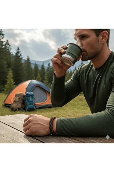 Tesbihane Tactical Paracord Bracelet with Compass and Lighter - Burgundy Green Camo Pattern - for Camping and Outdoor Sports