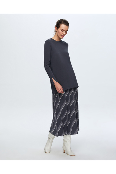 MISS DALIDA T24K-6020 Düz Renk Basic Tunik PENNA-DARK BLUE