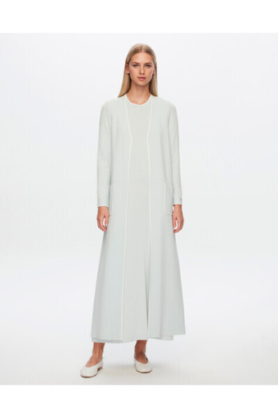 MISS DALIDA T24Y-4009 Yakası Ve Bileği Çizgili Elbise 1398-LIGHT GREY 1236-BLUE