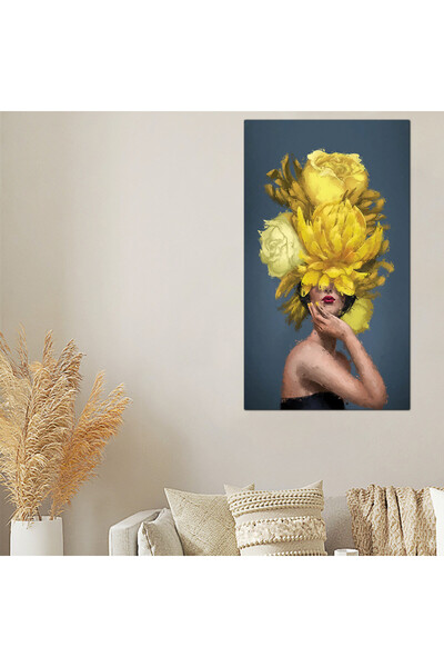 Generic لوحه جداريه كانفس - رسمة إمرأه مع ورده صفراء - 300910