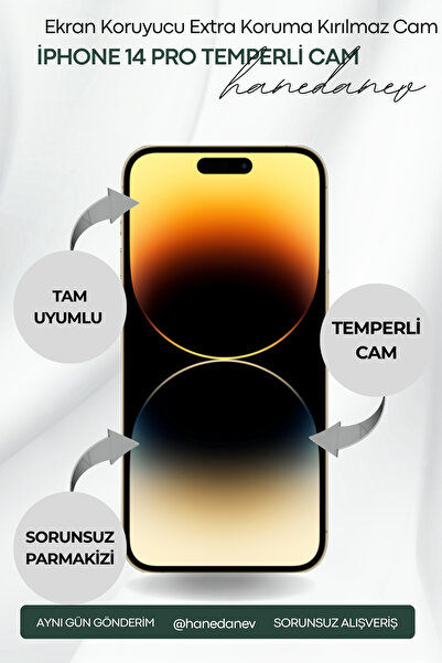 Hanedanev İphone 14 Pro Temperli Cam Ekran Koruyucu Extra Koruma Kırılmaz Cam