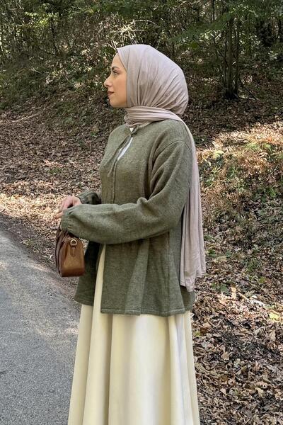 lamelif Collar Tie Detailed Sweater Khaki