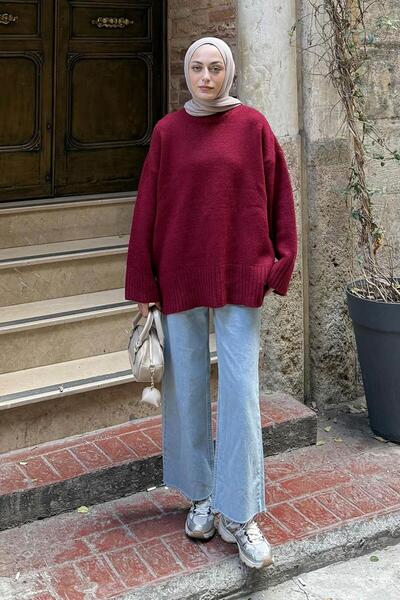 lamelif Wide Sleeve Sweater Burgundy