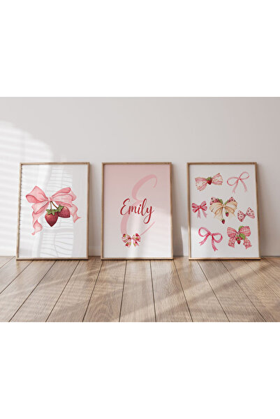 POSTER (ÇERÇEVESİZ) Çilek Temalı 3lü Seti, Pinterest Temalı Çerçevesiz seti