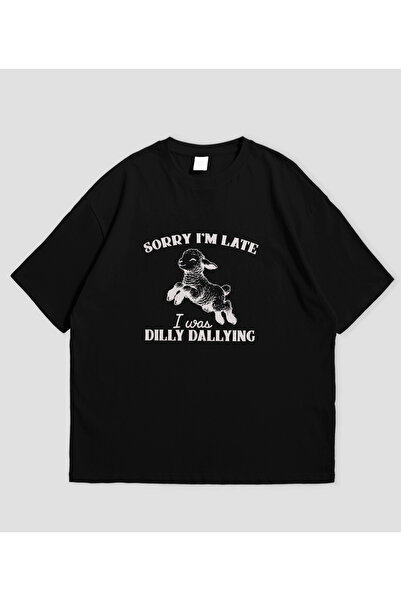 SVART WEAR Scuze, am întârziat, am fost Dilly Dalling, tricou oversize cu imp...