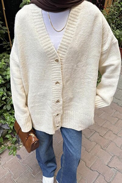 lamelif Απλή υφή Basic Cardigan Natural