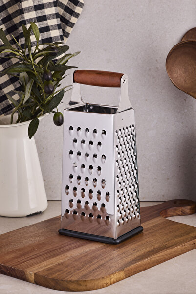 Perotti Grattugia Akasya Saplı Rende 23 cm 4 Yüzeyli Silikon Tabanlı Peynir ve Sebze Rendesi