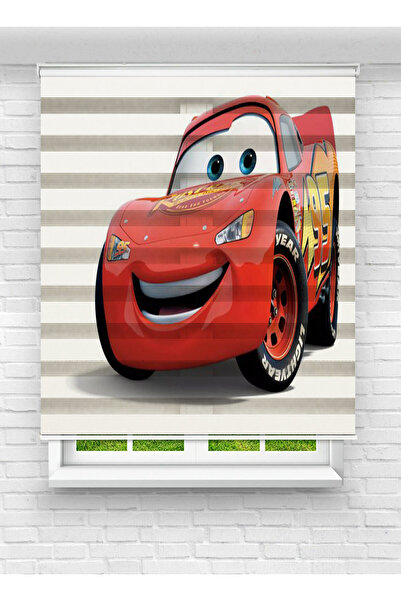 evana home Kırmızı Araba Desenli Zebra Perde – Çocuk Odasına Enerji Katın