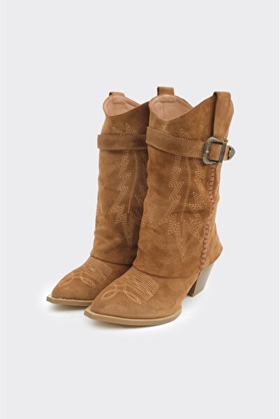 derinet Desenli Hakiki Deri Kadın Çizme