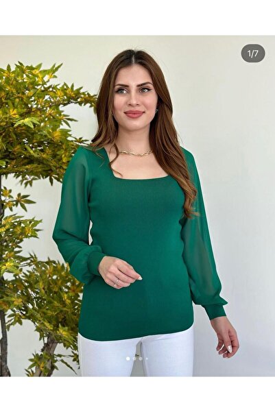 D LAVELLA KARE YAKA ARA BEDEN KOLLAR ŞİFON BLUZ 12535