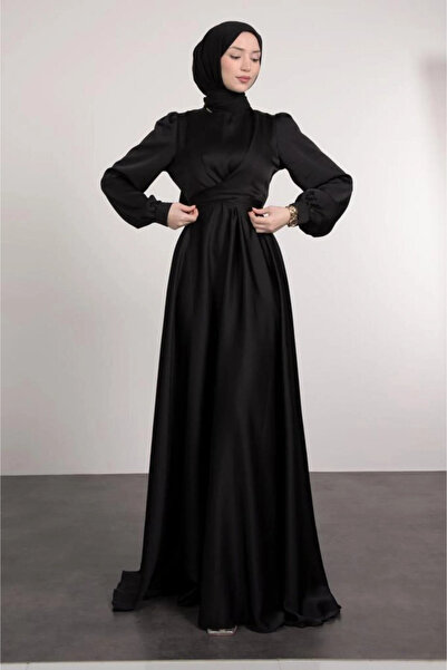 Tesettür Diyarı Βραδινό φόρεμα τεσεττούρ με δέσιμο στη μέση και λαιμόκοψη ιάκ...