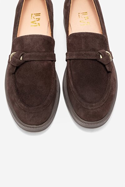 LuviShoes Galea Brown Suede Buckle Genuine Leather Women's Loafer Shoes