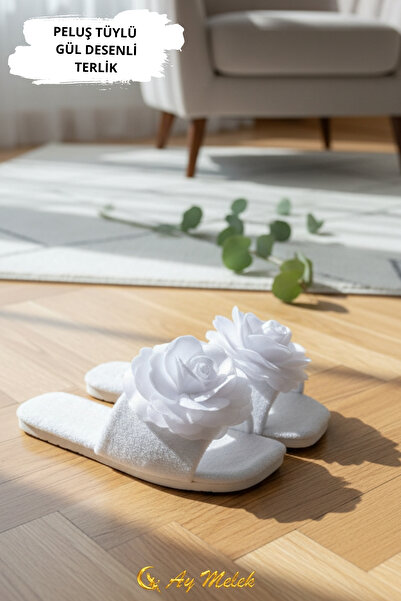 AYMELEK Γυναικείες παντόφλες εσωτερικού χώρου Παντόφλες με μοτίβο τριαντάφυλλου με μαλακό βελούδινο μαλλί