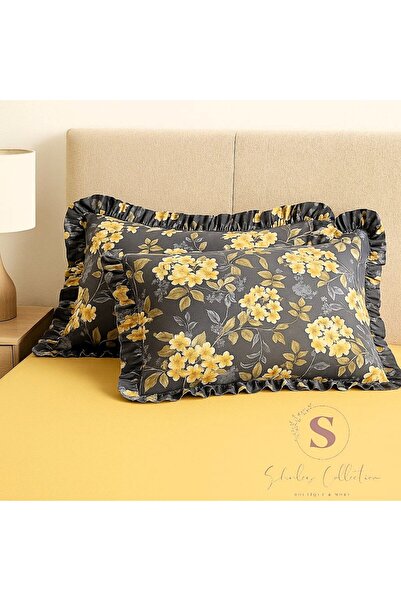 shules collection 100% Cotton Four Sides Ruffled Pillowcase with Narcissus Flowers 2Pcs
