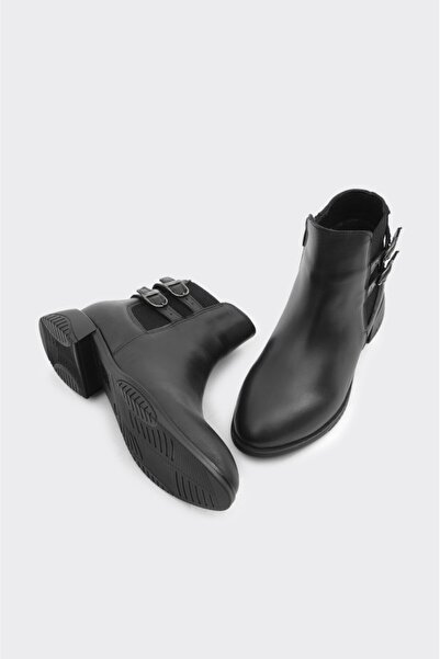 derinet Hakiki Deri Çift Tokalı Fermuarlı Kadın Bot