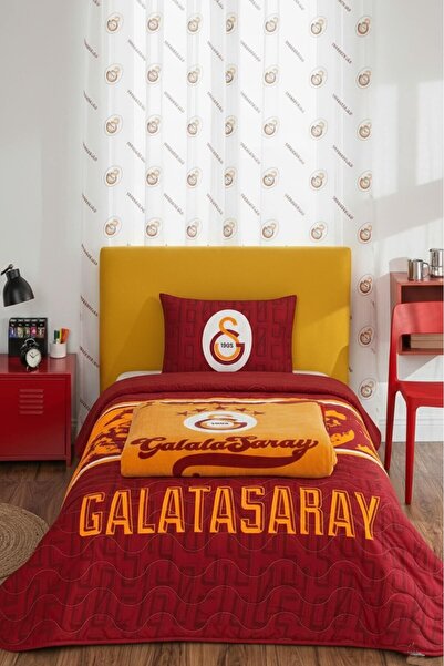 Taç Galatasaray Lisanslı 5 Yıldızlı Şampiyonluk Seti | Battaniye, Yatak Örtüsü, Yastık Kılıfı, Tül Perde