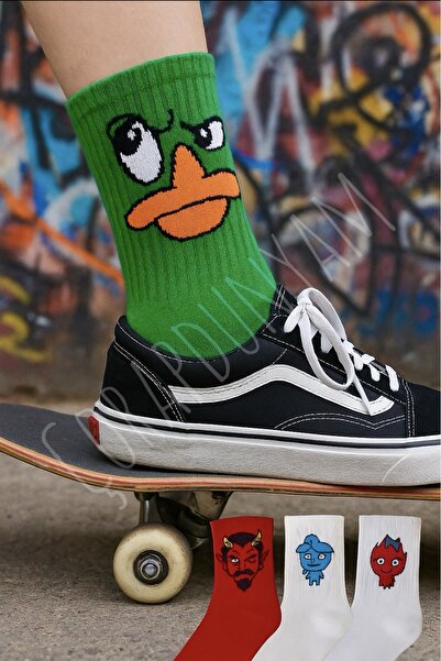 çorapdunyam 4 Pieces of Cheerful Cotton Combed College Socks with Basketball Characters