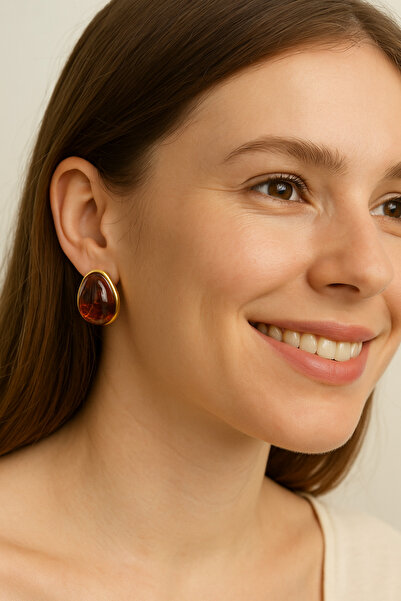 Sacce Scarves&Accessories Amber Brown Drop Shape Vintage Earrings – Gold Steel