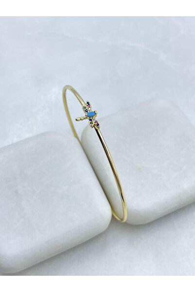 Seda Bijuteri Altın Kaplama Minimal Renkli Taşlı Yusufçuk Kelepçe Bileklik Gold