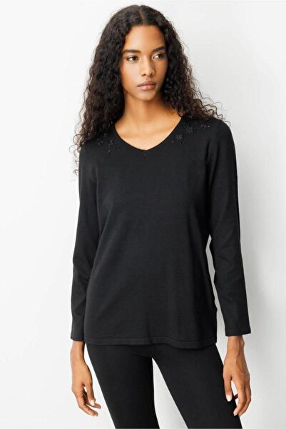 Desen 25090 ΠΛΕΚΤΗ ΜΠΛΟΥΖΑ ΜΕ ΛΑΙΜΑ ΣΧΗΜΑΤΟΣ V ΚΑΙ ΔΙΑΚΟΣΜΗΣΗ ΜΕ ΧΑΝΤΡΕΣ ΣΤΟΥ...