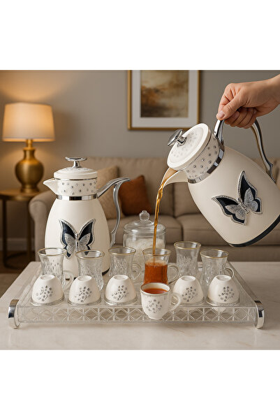 Radin Thermose Set Of 22Pieces 2Pc Thermose 6Tea Cups With 6soucers 6Cawa Cup 1Tray 1Sugar Bowl For Home