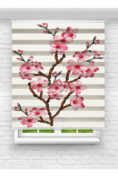 evana home Pembe Çiçek Dalı Desenli Zebra Perde – Zarif ve Doğal Stor Model