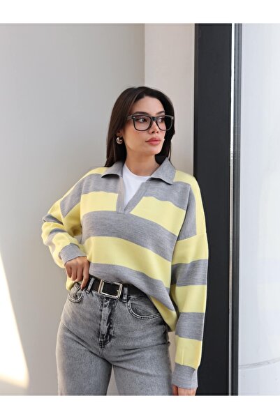 ESRAHELVACI Pulover cu dungi cu gât polo