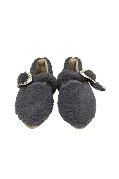 birizmoda Women's Gold Buckle Plush Home Slippers - Dark Gray