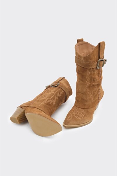 derinet Desenli Hakiki Deri Kadın Çizme