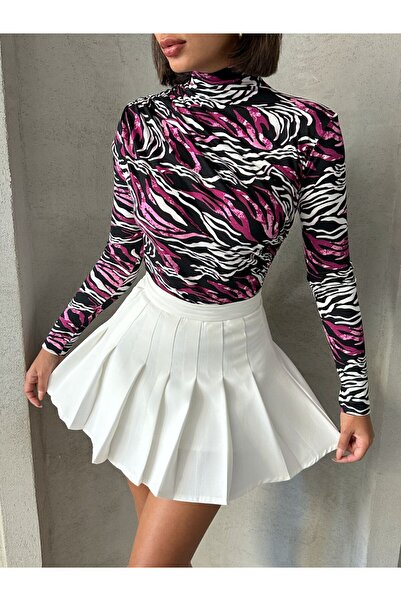 Brood Μακρυμάνικη μπλούζα-κροπ με μοτίβο από ύφασμα βισκόζης