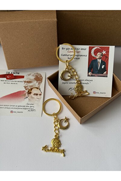 cacatasarım Breloc cu stea și Atatürk, ornament pentru geantă, 5 bucăți, cadou cu card și cutie pentru Ziua Profesorului