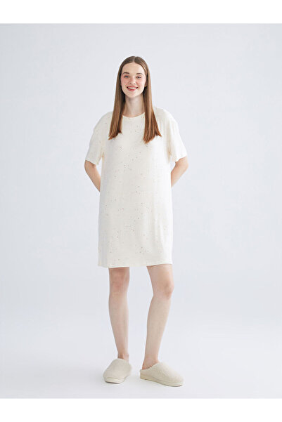 LC Waikiki Mg Trenden Ecru Crew Neck Printed Women's Nightgown