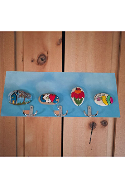 Lotus El çizimi el boyaması çocuk odası askılık ahşap ve taş boyama dekoratif...