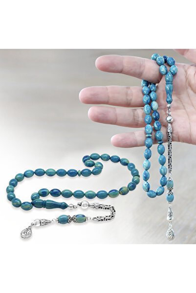 Tesbihane 925 проба срібний королівський ланцюжок з бахромою, арпа-різка, бірюзово-синій, стискаючий бурштиновий чотки