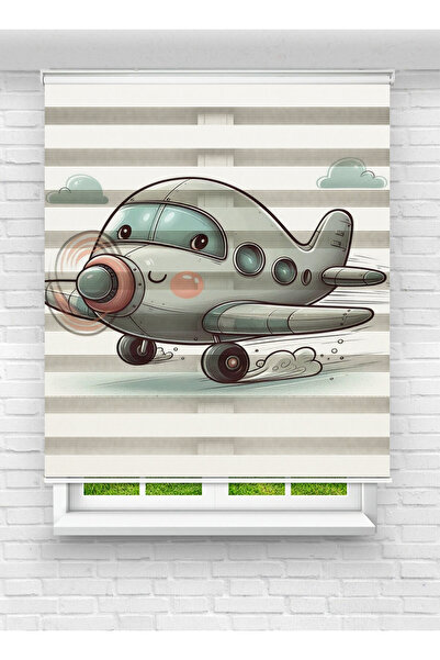 evana home Uçak Desenli Zebra Perde – Çocuk Odalarına Neşe Katın